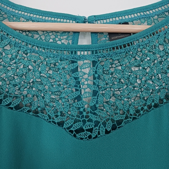 Worthington • Women's Plus Size Knit Lace Detail Flutter Sleeve Tunic Blouse - Picture 5 of 16